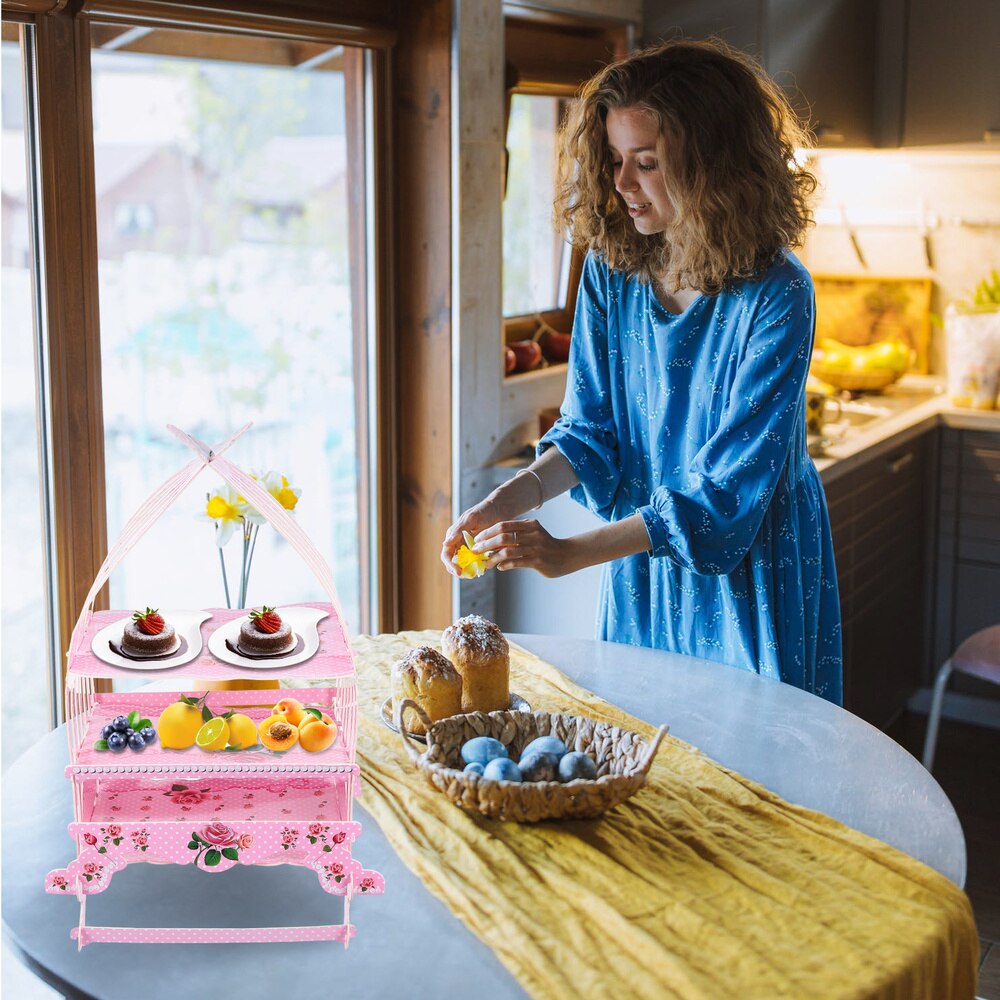 Creatieve Vogelkooi Vorm Cake Rack Drie-Layer Dessert Houder Papieren Cake Houder