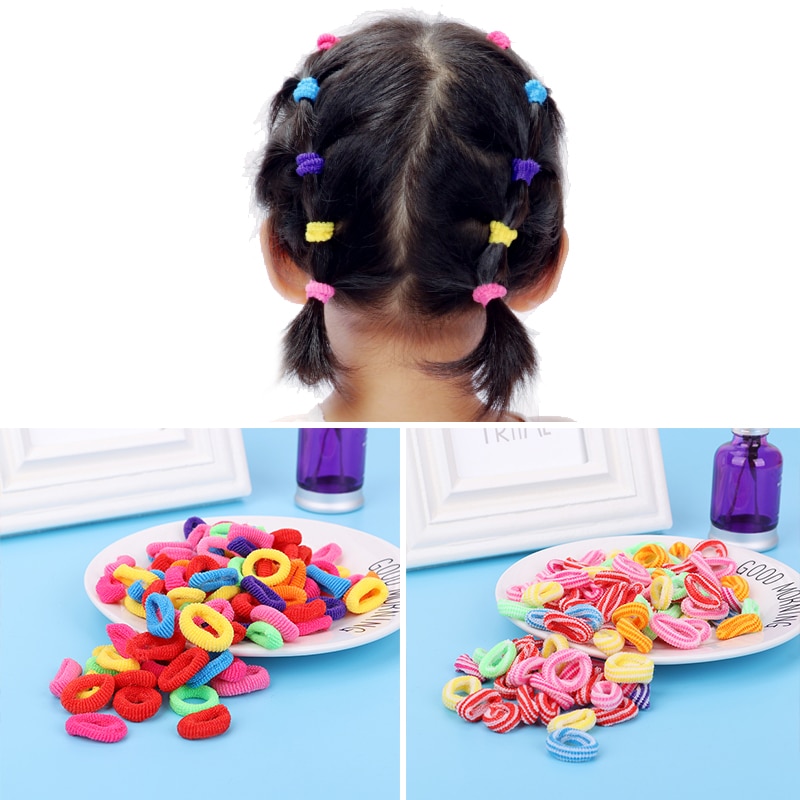 100 Pcs Colorful Child Kids Hair Holders Hairband Cute Rubber Hair Band Elastic Accessories Girl Charms Headwear