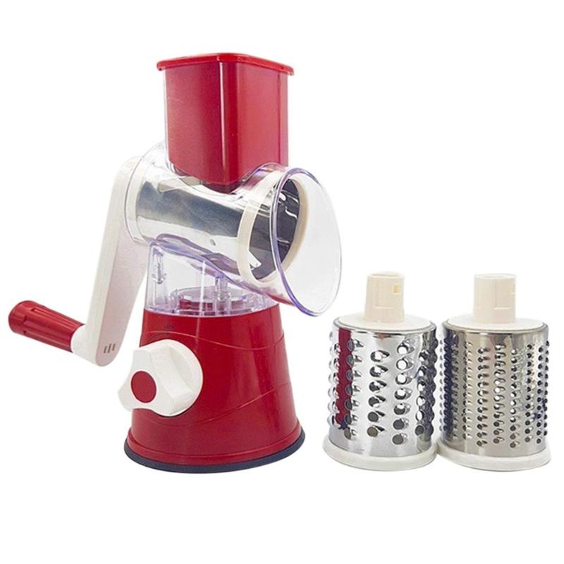 Multifuncional redonda mandolina Slicer 3 In1 cortador de verduras Manual cortadora de vegetales Spiralizer de herramientas cortadoras para la cocina: Rojo