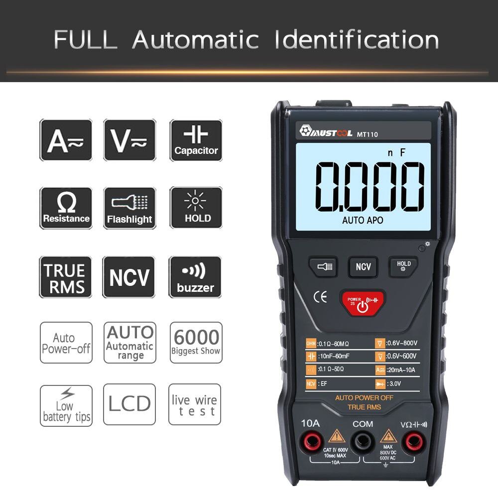 Digital Multimeter 9999 Counts High Speed Auto Range Tester Intelligent NCV True RMS Temperature Universal Multimetro: MT110 6000 Counts