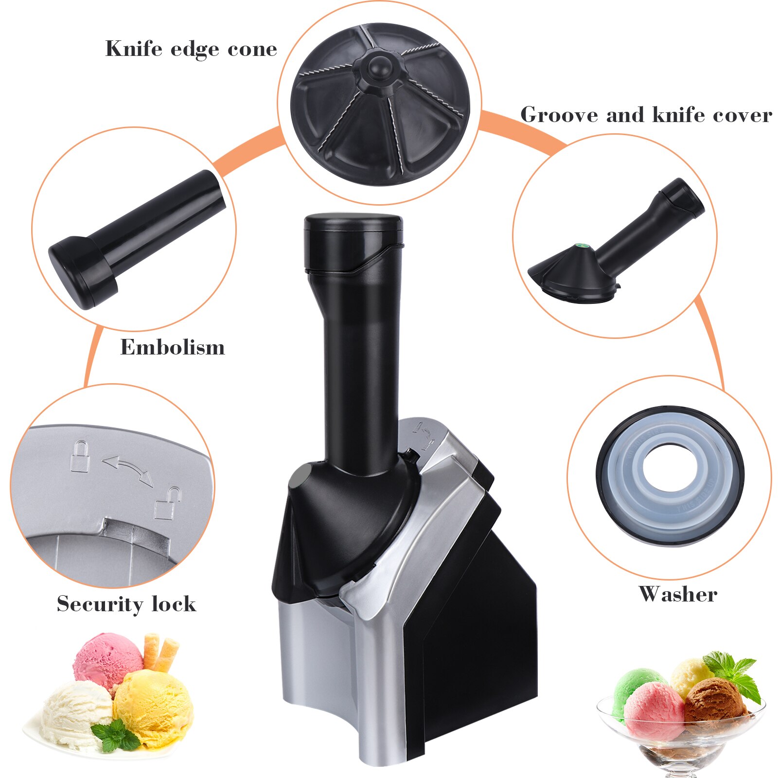 Home Ice Cream Maker, Dessert Fruit Serve Ice Cream Machine, Frozen Dessert Make