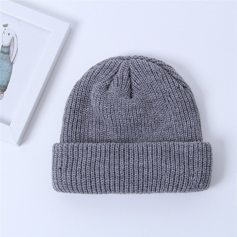 Unisex Herfst Winter Effen Kleur Watermeloen Hip Hop Gebreide Wollen Muts Cap Sneeuw Cap: light grey