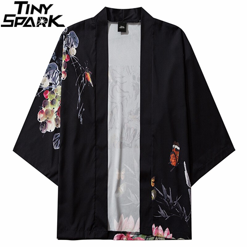 Japanese Kimono Jacket Chinese Bamboo Painting Print Men Harajuku Streetwear Jacket Coat Casual Thin Gown Japan Style