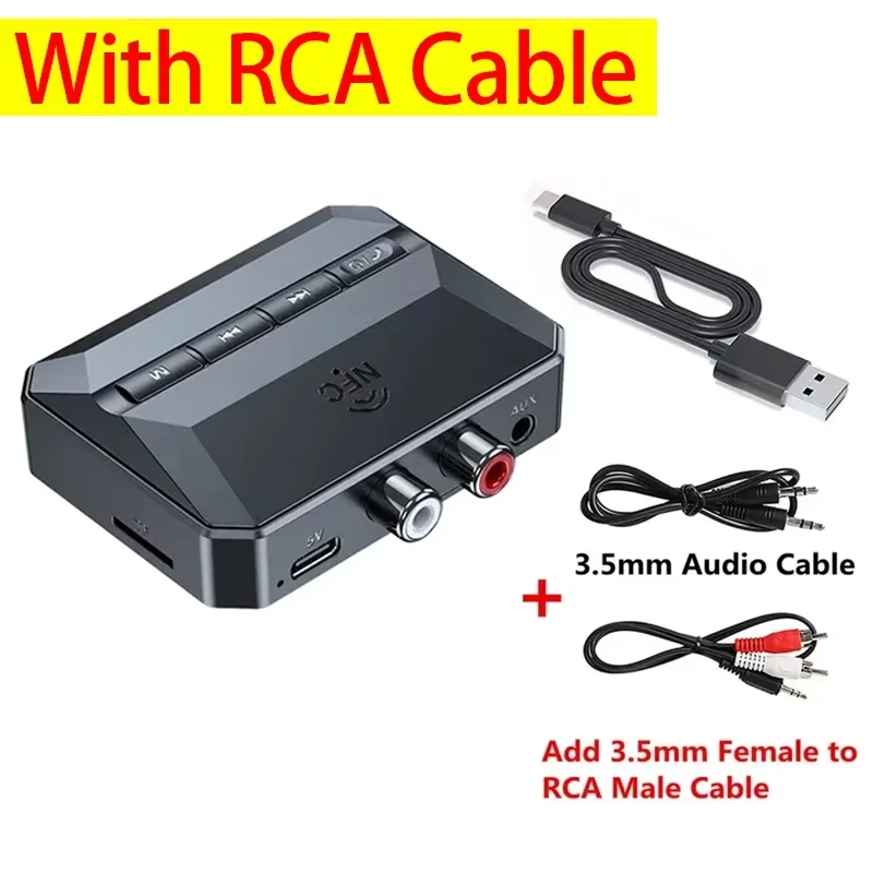 NFC Bluetooth 5.3 Audio Receiver 3.5mm AUX RCA USB U-Disk/TF HIFI Stereo Music Wireless Adapter With Mic For Car Kit Speaker Amp: Silver