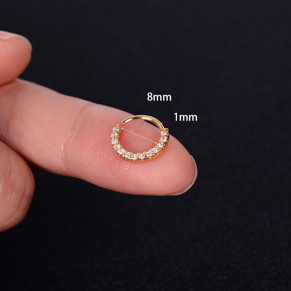 1Piece CZ Hoop Rook Nose Septum Ring Round Forward Daith Piercing Tragus Cartilage Helix Earring Body Jewelry: Gold-color