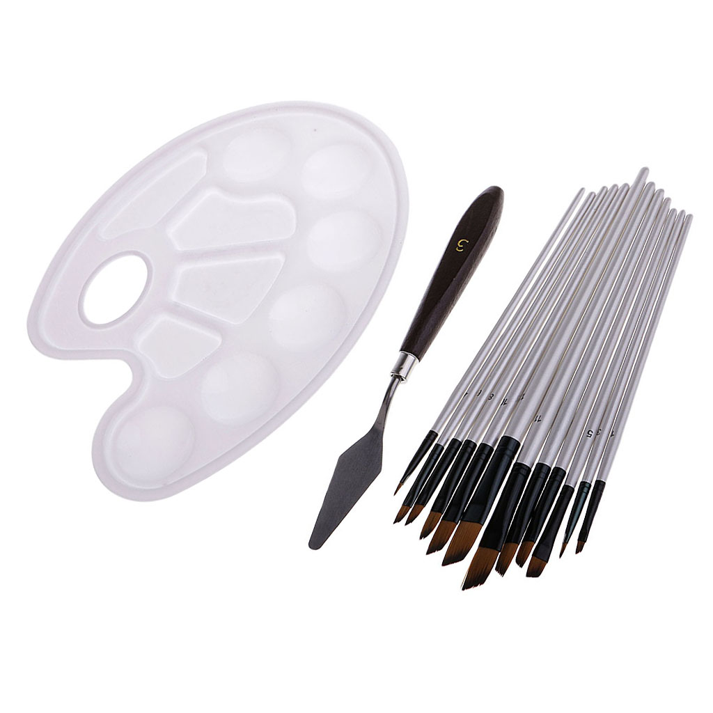 Paint Brushes 12 Pieces Set, Nylon Hair Paint Brush with Palette