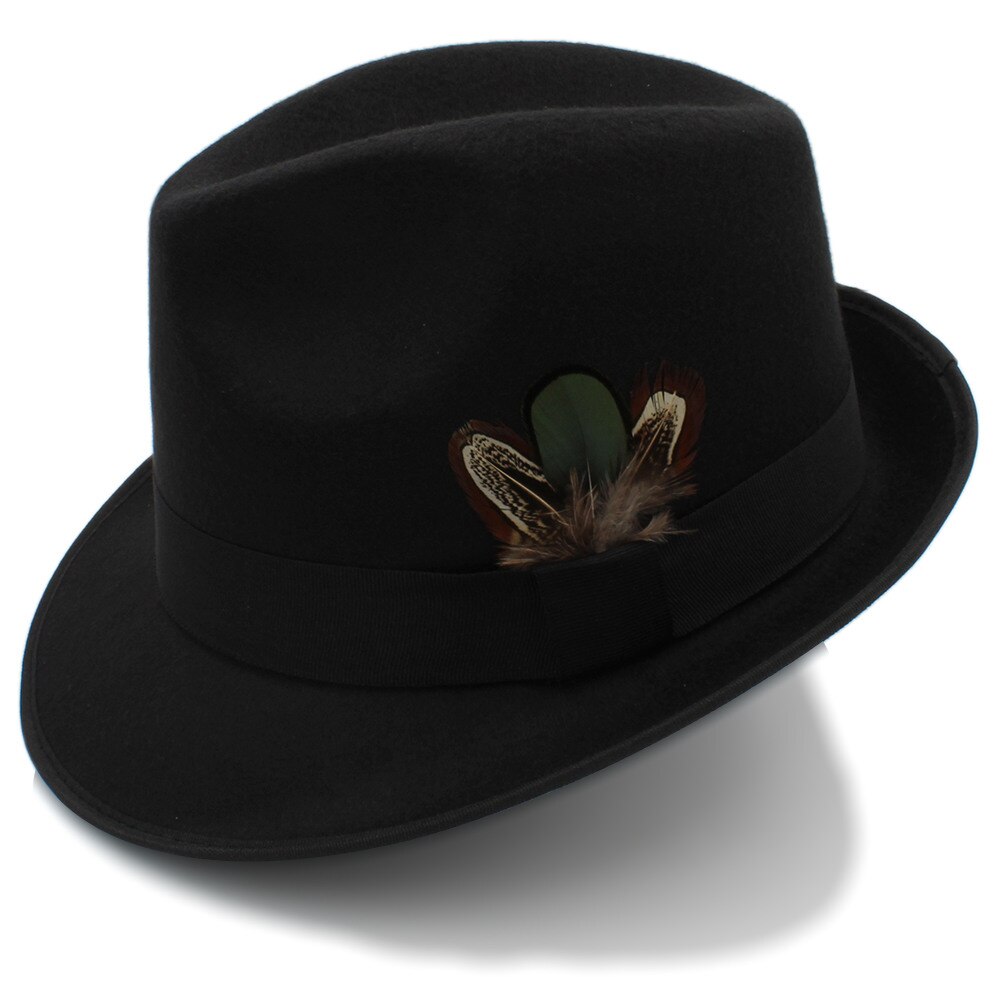 Kvinners sorte feminino filt fedora lue til dame vinter høst derby jazzhatter britiske trilby jazzhatter skinn størrelse 57cm