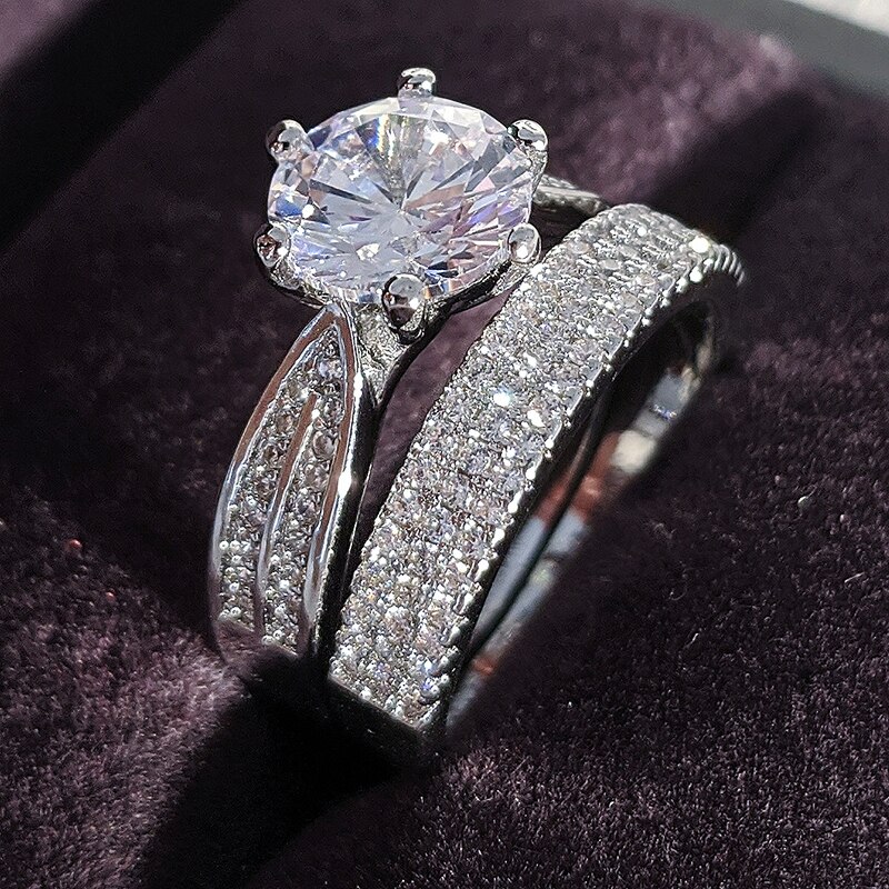 Luksus halo 925 sterling sølv vielsesring sæt til kvinder dame jubilæum smykker sort fredag  r5141