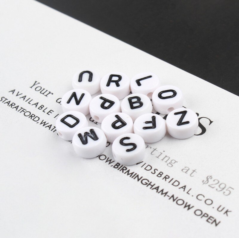 100/200/500pcs 4x7mm Mixed White Letter Beads Rounde Loose Acrylic Beads for Accessories Jewellery Making 1.7mm Hole