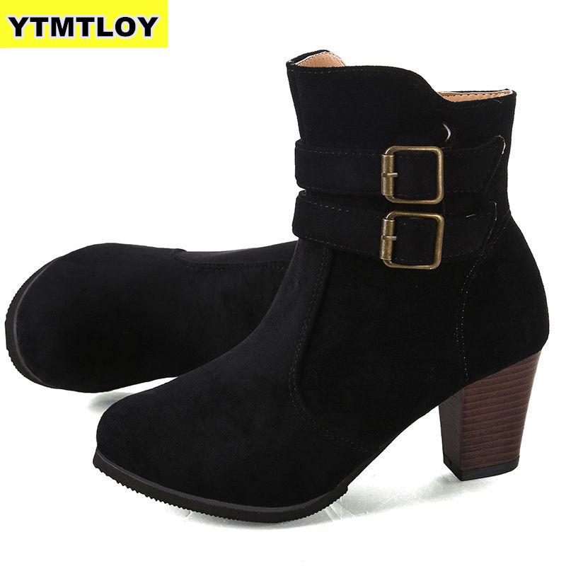 Autumn Winter Women Boots Solid European Ladies Shoes Martin Boots Suede Leather Ankle Boots With Thick Scrub Size 35-43