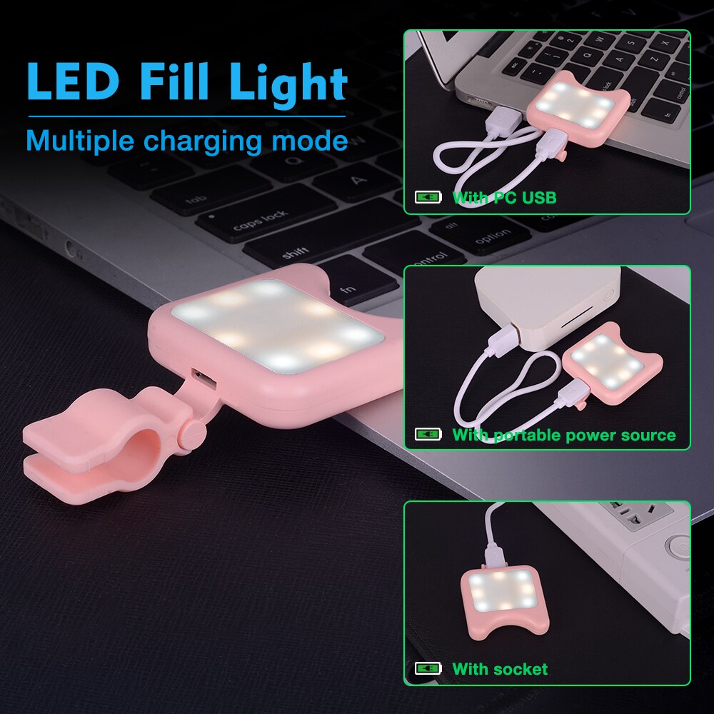 Apexel Universale LED Selfie Flash di Luce Clip-on Ricaricabile Portatile di 9 Livelli di Flash Ha Condotto La Luce per il iphone Samsung Huawei tablet