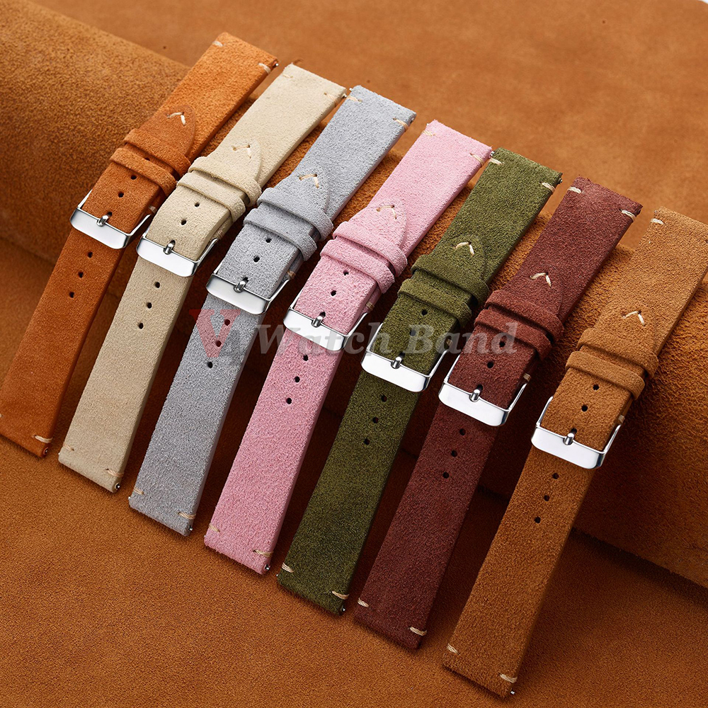 Correa de ante suave de liberación rápida, pulsera de 14mm, 16mm y 18mm, correas de reloj marrones de 20mm y 22mm, pulsera de piel de becerro, accesorios para mujeres y hombres