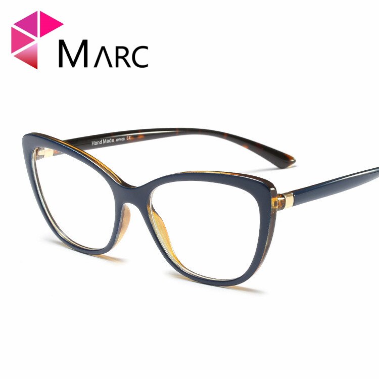MARC Frame Eyeglass Clear lens Women Cat eye Square Glasses Resin Transparent Eyewear Personality Purple 95185 1: C3