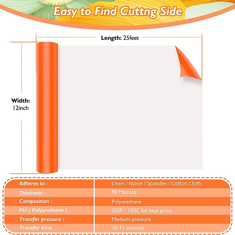 12Inchx25ft Heat Transfer Vinyl,For All Cutter Machine Cricut Silhouette Cameo,Iron On Vinyl For Shirts,Heat Vinyl
