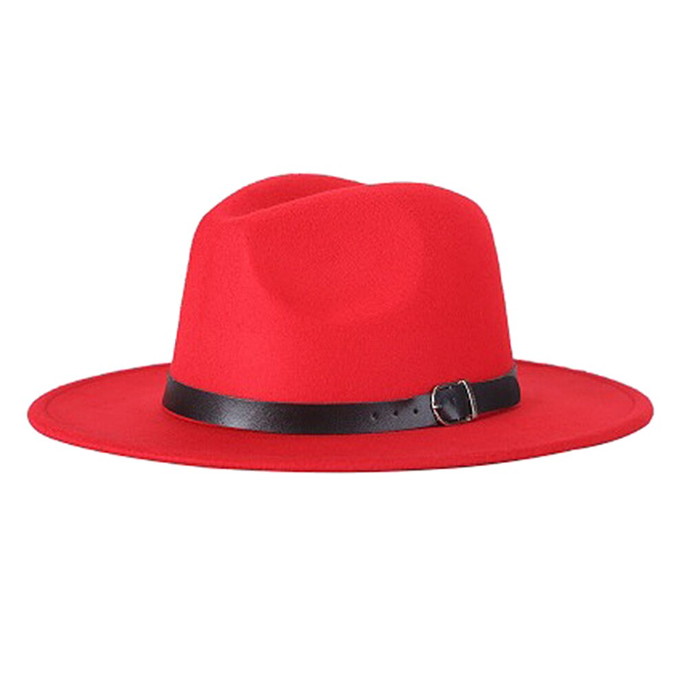 Filt fedora hat bred skygge floppy solhat panama cowboy hat til strand kirke unisex thj 99: Rød