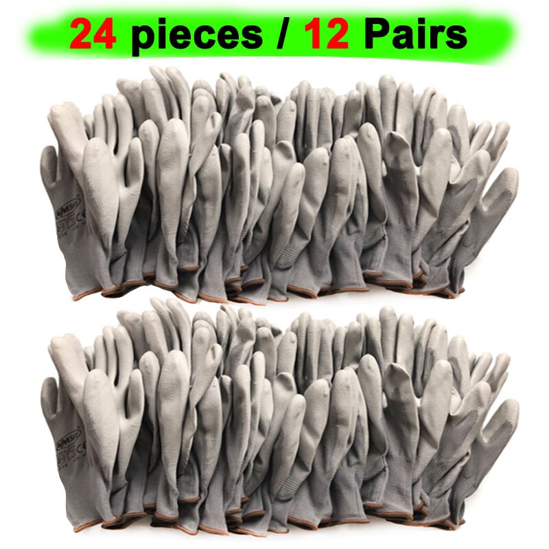 24Pieces/12Pairs of PU Nitrile Rubbe Safety Coated Work Gloves Mechanical Construction Working Glove For Men Obtained CE EN388