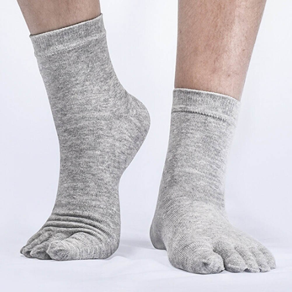 1 Pair Mens Five Fingers Antibacterial Deodorant Socks Pure Cotton Sport Socks Breathable Perspiration Sock: gray