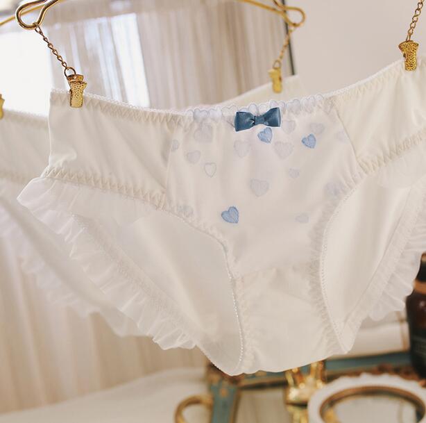 Photos M L XL Lovely Cute Lolita Kawaii Princess Cute Heart Embroidery Ruffle Panties Underwear Brief Lingerie WP527