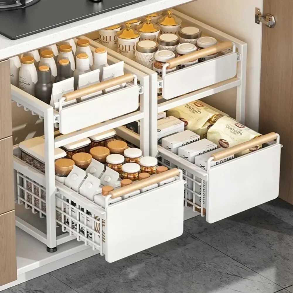 Keuken Opbergrek Schuifkast Organizer Uittrekbare Onder Gootsteen Rek Onder Gootsteen Organizer 2-Tier Badkamer Aanrecht Plank