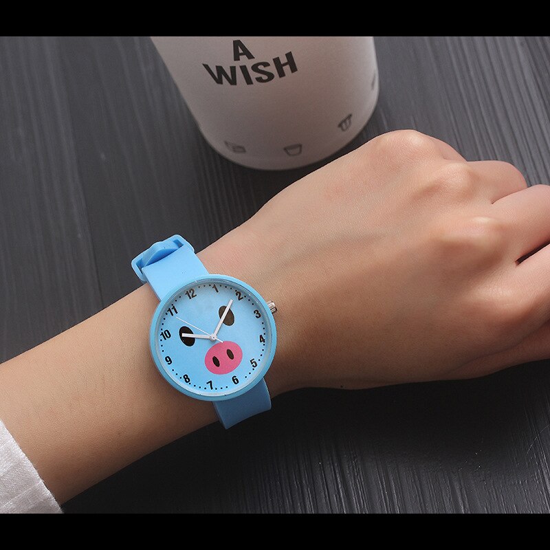 Silicone Polshorloge Vrouwen Horloges Dames Top Quartz Horloge Voor Vrouw Klok Vrouwelijke Uur Relog Montre Femme: blue pig