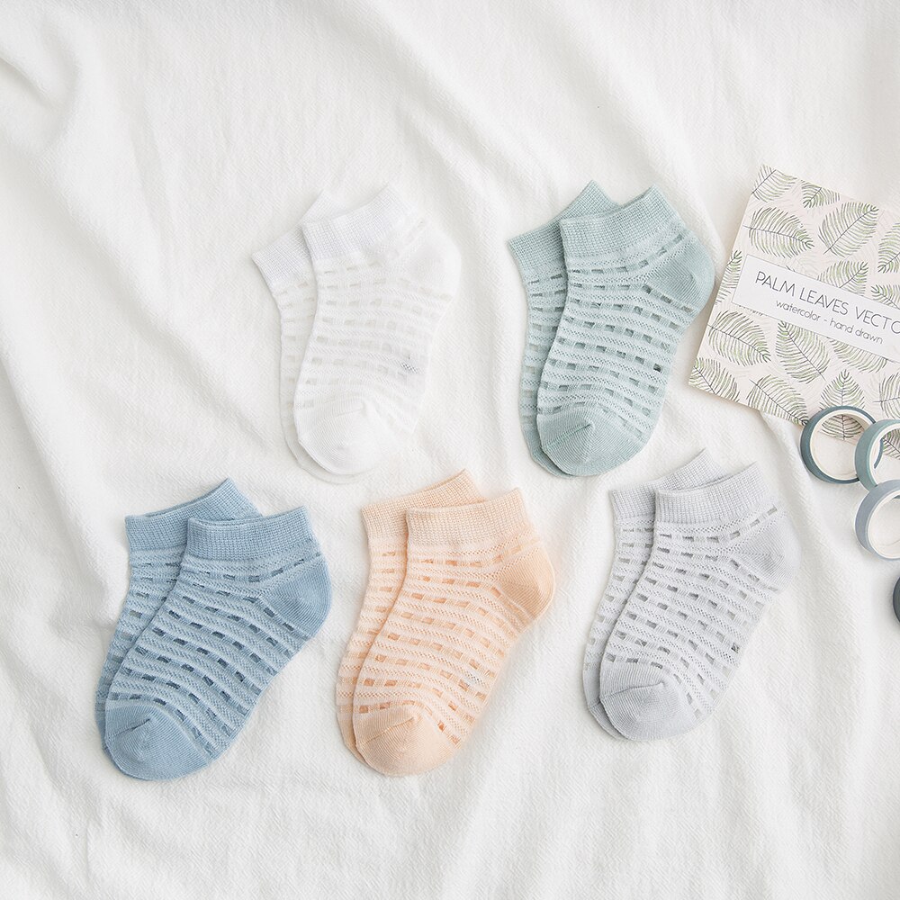 5Pairs/lot 0-2Y Baby Socks Summer Cotton Plaid Thin Kids Socks Solid Colorful Girls Mesh Cute Newborn Boy Toddler Socks Baby