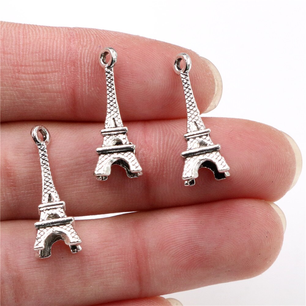 Pingente feito à mão dos encantos da torre eiffel: diy para a colar do bracelete 24x8mm 30 pçs bronze chapeado de prata antigo e cores do ouro