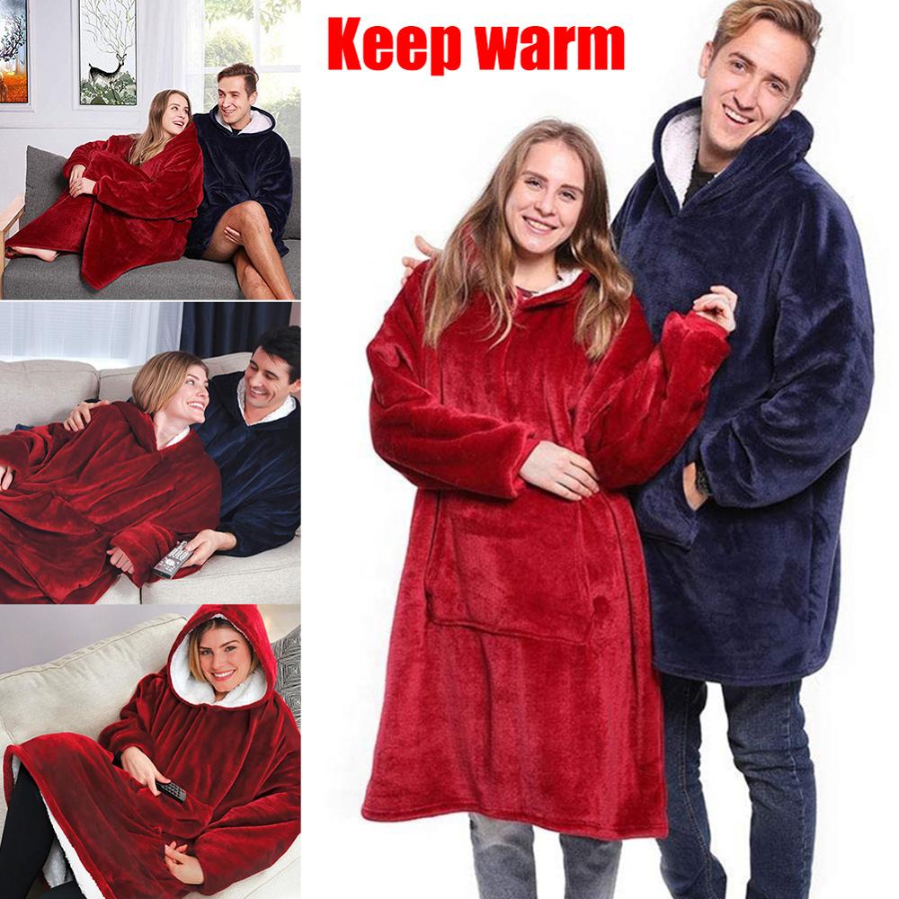 Übergroßen Hoodie Decke Mit Ärmeln Sweatshirt Plaid Winter Vlies Hoody Frauen Tasche Weibliche Mit Kapuze Schweiß Übergröße Femme