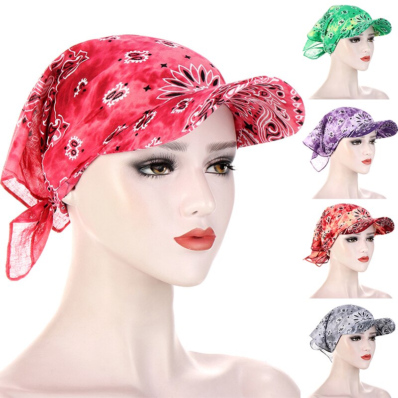 Sunscreen Hedging Cap Bandana Square Scarf Hats Printed Brim Baseball Caps Sunshade Hooded Scarf Headpiece Headscarf