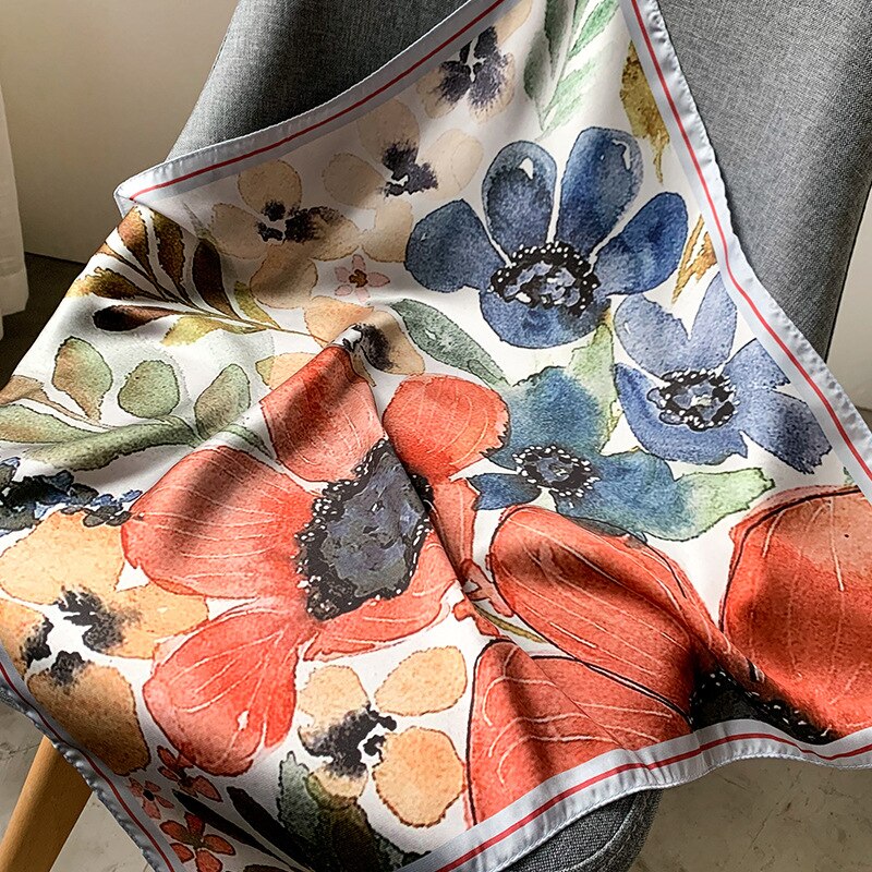 Luksus tørkle silke hårskjerf til kvinner skrive ut bandana hode sateng skjerf 53*53cm små pannebånd hals skjerf til damer: 19