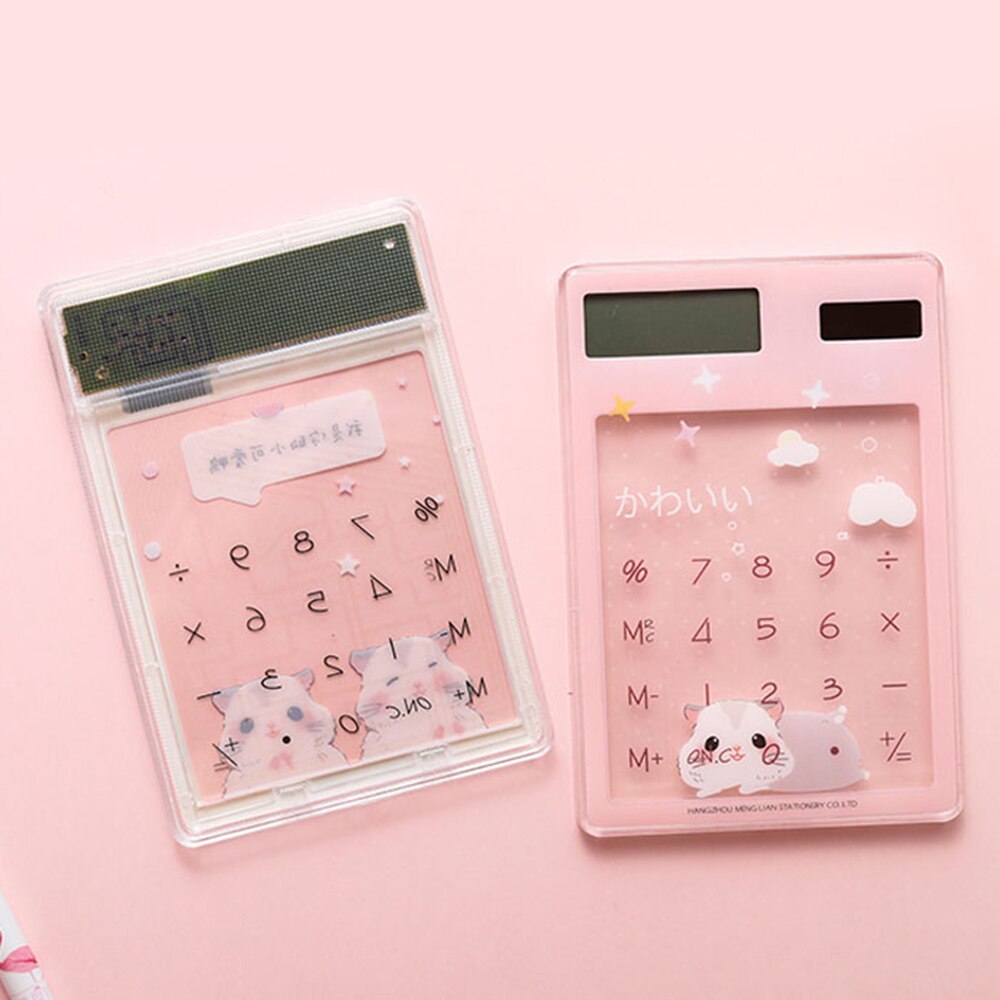 1pc Mini Cute Cartoon Calculator Ultra-thin Transparent Solar Energy Calculator Portable for Children School Office Supplies