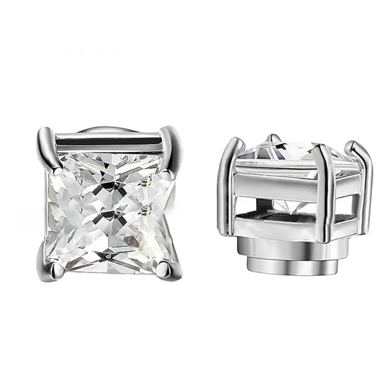 1 par de brincos magnéticos fortes de cristal para homens e mulheres, brincos punk redondos com zircônia magnética, joias sem piercing: BANHADO EM PRATA