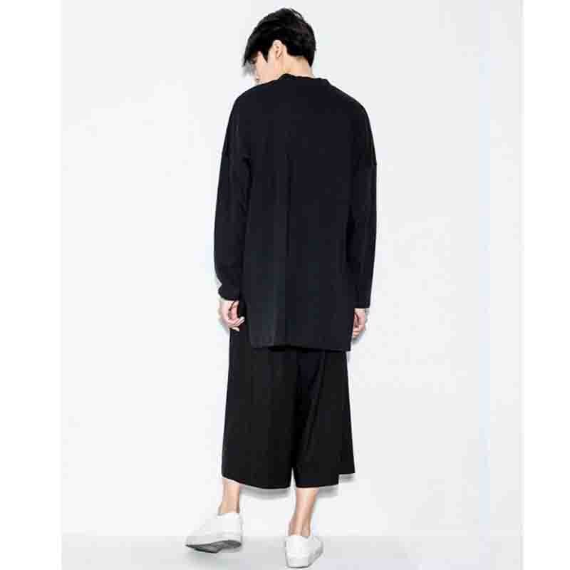 Yamamoto-pantalon à jambes larges, jupe-pantalon japonais, ample, grosses jambes, noir, pantalons décontractés pour hommes et femmes