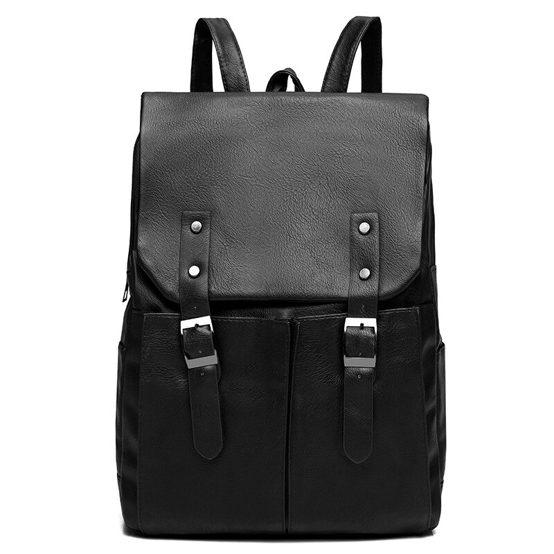 Men Backpack PU Leather Waterproof Backpack Travel Bag Preppy Style Casual School Bag For Teenagers Laptop Backpack: black