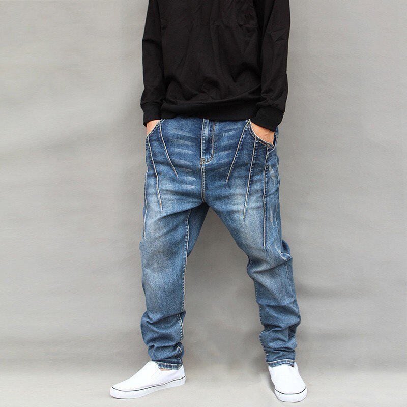 Hip Hop Style Mens Crotch Jeans Harem Pants Plus Size 6XL Denim Pants Man Casual Streetwear Long Harajuku Loose Trousers