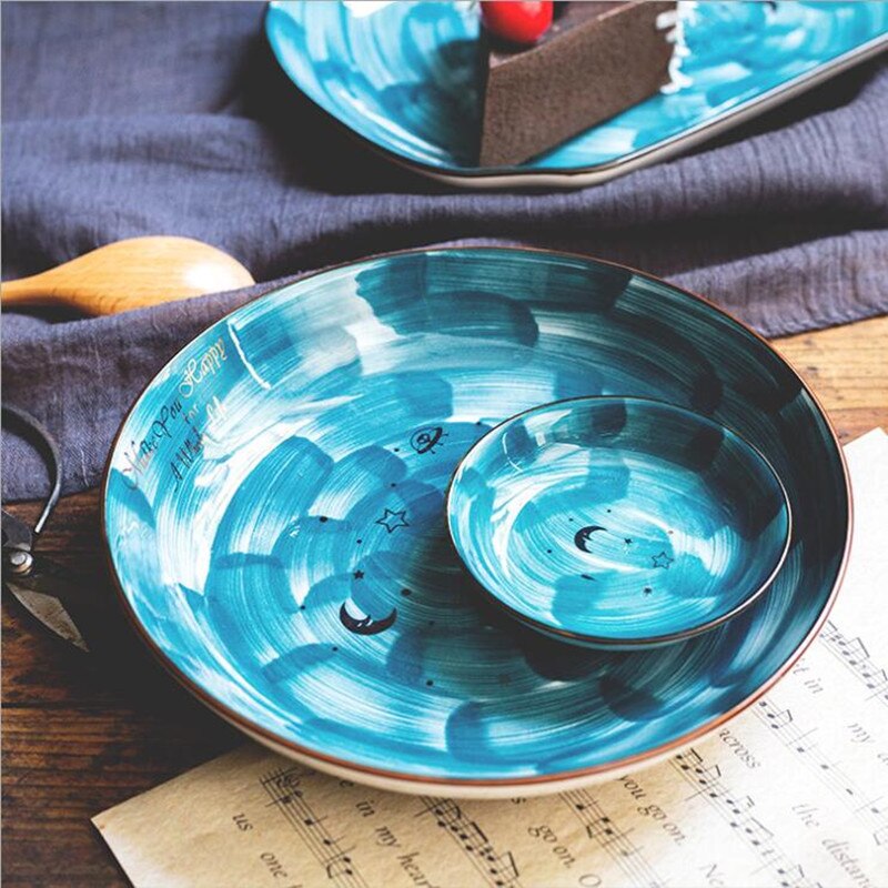 Nordic hand-painted starry sky ceramic Plate Set Kitchen Plate Ceramic Tableware Food Dishes Rice Salad Soup Noodles Bowl Dish