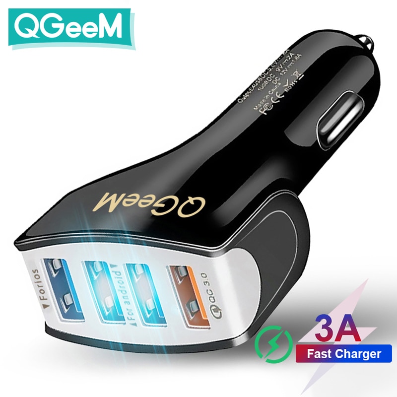 Qgeem Snelle 4 Usb Car Charger Quick Charge 3.0 Telefoon Autolader Qc 3.0 Usb Auto Lading 4 Poort Draagbare oplader Voor Xiaomi Iphone