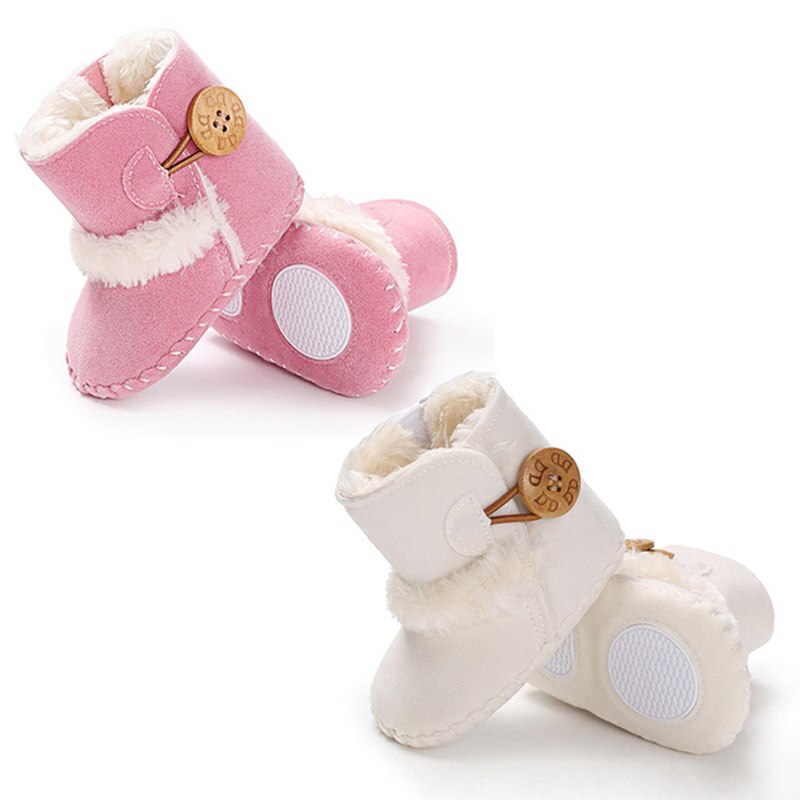 Inverno manter quente sapatos de neve botão do bebê pelúcia tornozelo bootie ao ar livre anti-deslizamento infantil criança botas de caminhada cor sólida moda