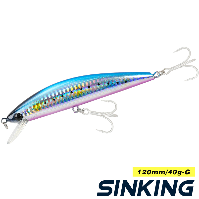 TSURINOYA-señuelo duro de pesca 120S, piscardo que se hunde, 12cm, 40g, Isca, cebo Artificial, anzuelos triples, Wobblers: DW37-G