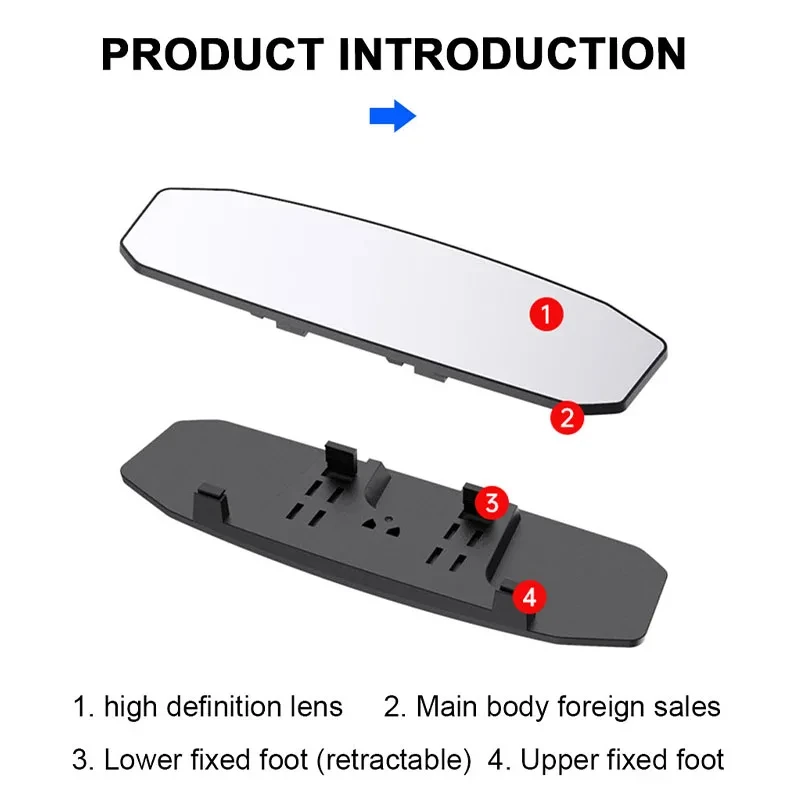 Car Rearview Mirror Wide Angle Rear View Mirror HD Glass 30cmX9cm Large Vision Universal Auto Mirror Replacement Part