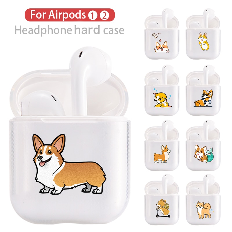 Hard Clear Headphone Case For Apple airpods 1 Case Luxury Pets Corgi Dog Transparent Air Pods Case For Airpods 2 Protective Cove