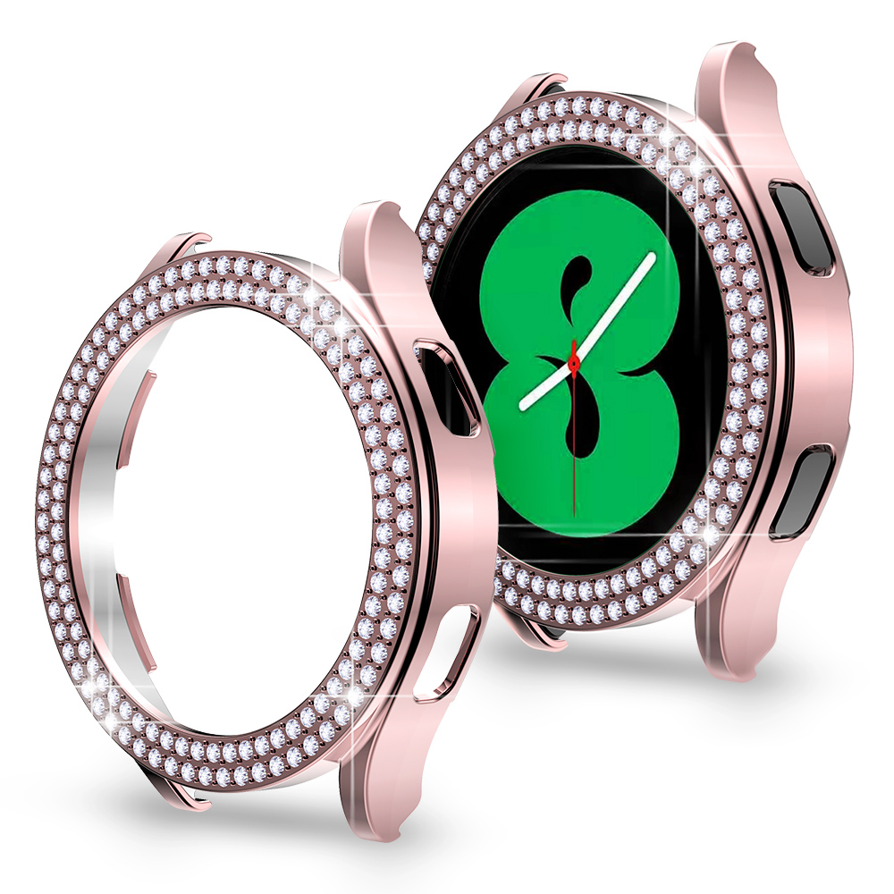Two Rows Diamond Protector Case for Samsung Galaxy Watch 4 40mm 44mm Cover Active 2 Women PC Bumper Lightweight Frame