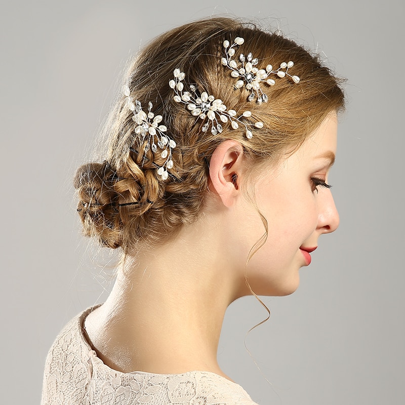 AiliBride 2 stücke Hochzeit Perle Haar Stifte Haar Zubehör Frauen Braut Kopfstück Handgemachte Haar Schmuck