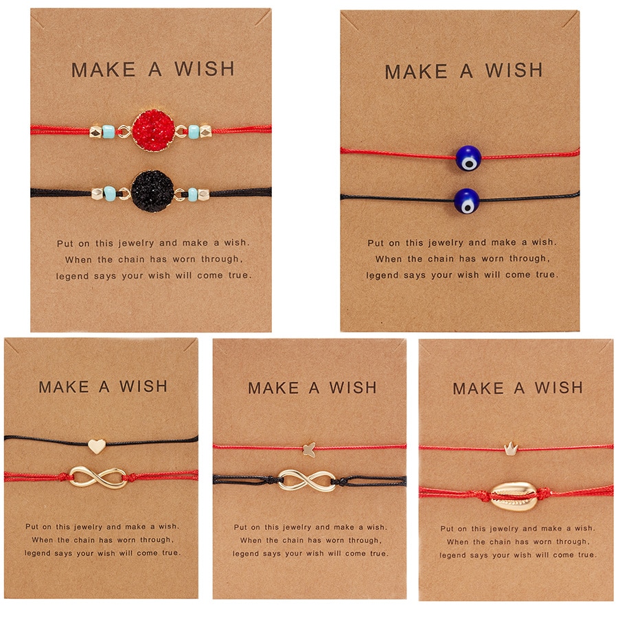 Red Black Rope Chain Combination Bracelet With Card Love Resin Blue Eye Pendant Bracelet Couple Friend Adjustable Bracelet