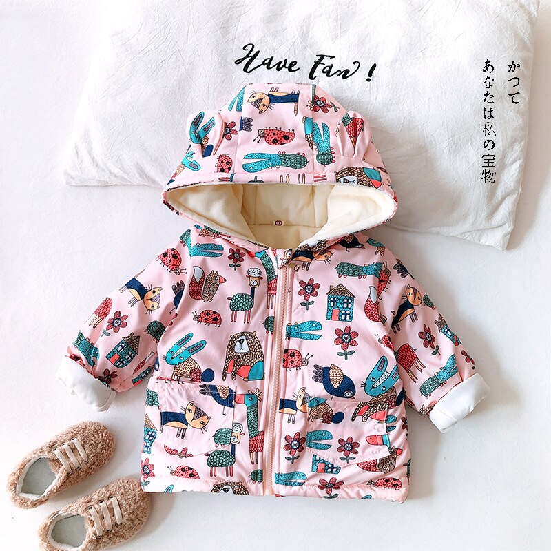 Winter Warm Baby Meisjes Katoen Donw Dikke Fleece Hooded Cartoon Parka Bovenkleding Jongens Kids Jassen Sneeuw Wear Jassen Casaco: Animal Zoo / 6m