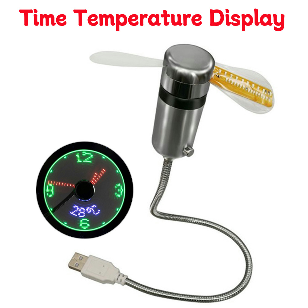 Ventiladores de relógio com display de temperatura e tempo, ventilador de relógio led dc 5v, mini ventilador piscante de resfriamento, alimentado por usb, dispositivos portáteis, exibição em tempo real: Branco