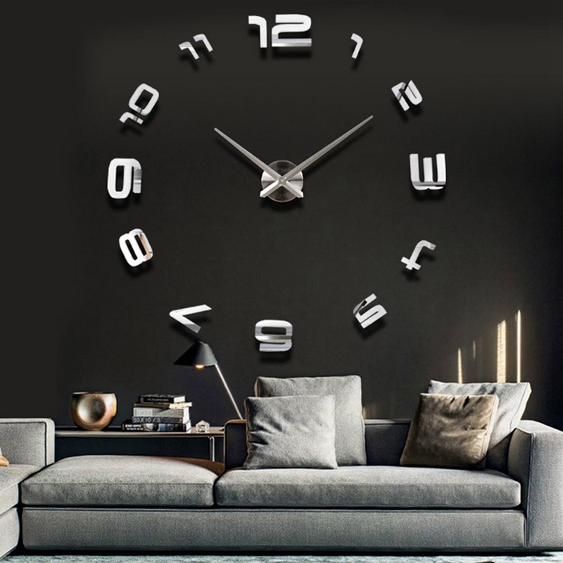 Diy Arabisch Grote Aantal Wandklok Modern Giant Wandklok 3D Spiegel Effect Muursticker Frameloze Enorme Muur Horloge