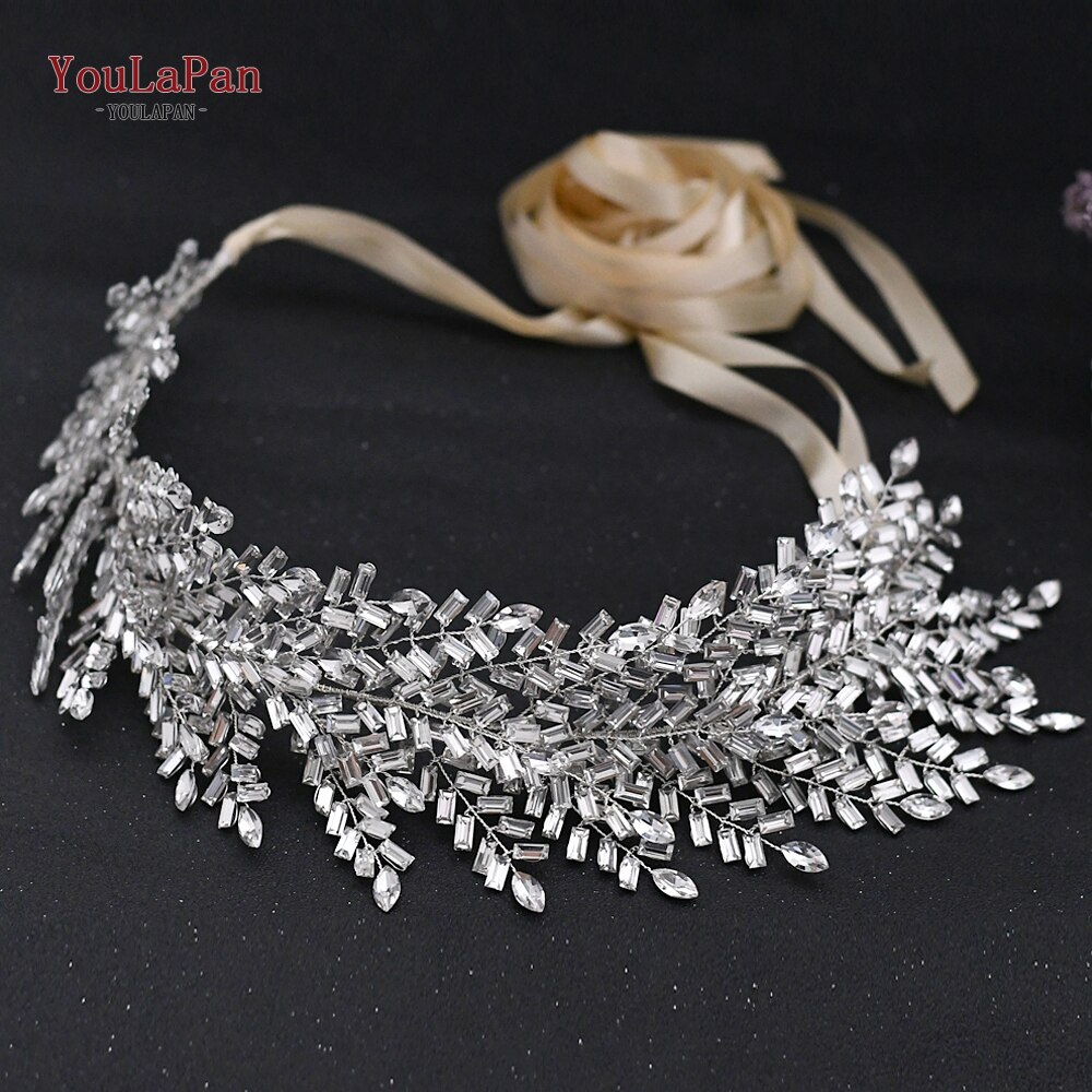 YouLaPan SH312 Silver Diamond Wedding Belt Wedding Dress Belts with Rhinestones Belt Dress Sash Belt Bride Belt Jeweled Belt: Champagne ribbon