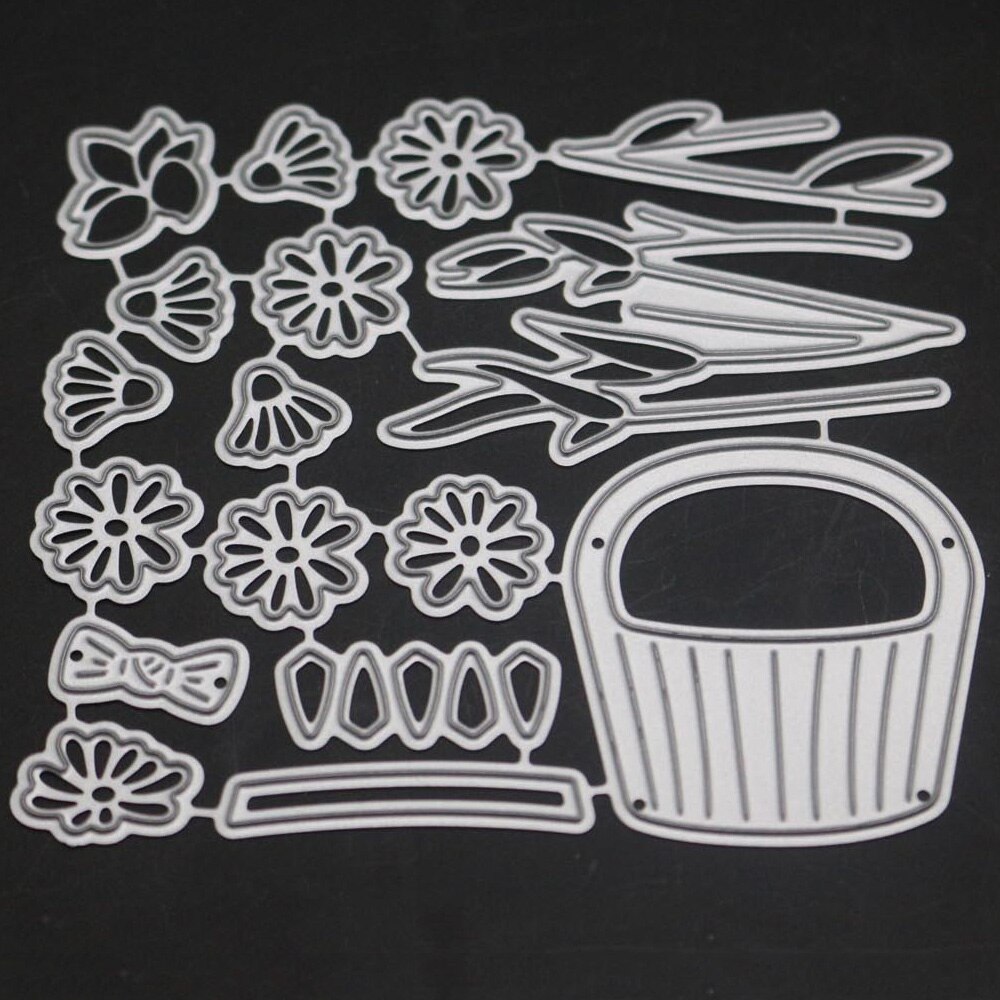 Troqueles de corte de Metal con marco de cesta de flores, Troqueladora, decoración de flores, plantilla para álbum de recortes de bricolaje, sellos y troqueles,: Default Title