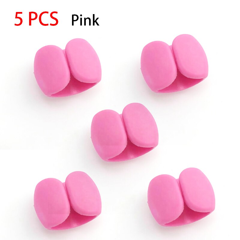 4Pcs Universal Line Storage Clip Desk Organizer Winder Portable Earphone Data Cable Storage Buckle Organizer collection: 5PCS Pink