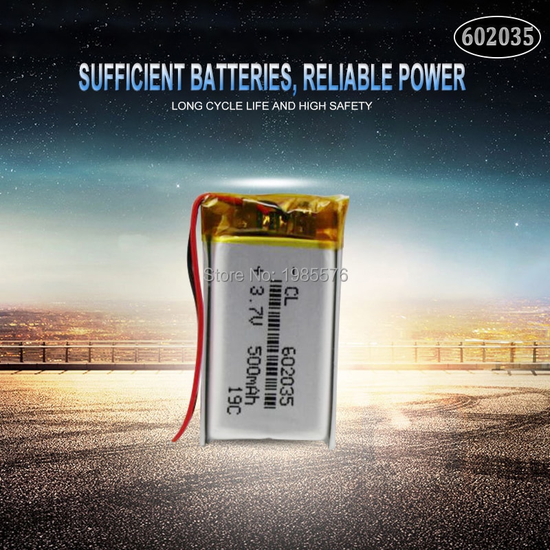 3,7 v 500 mah 602035 lithium-ion polymer battery 602035 for dvr gps car tachographs bluetooth headphones battery: 1pc